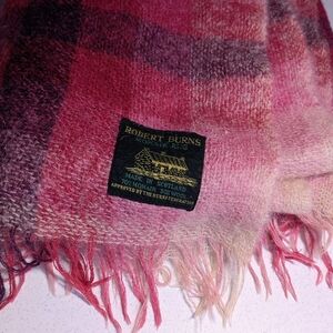 Pink Plaid Wool Throw Blanket